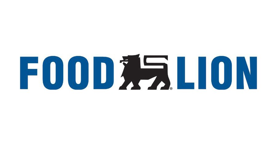 Food Lion logo with blue text and black lion emblem on a white background